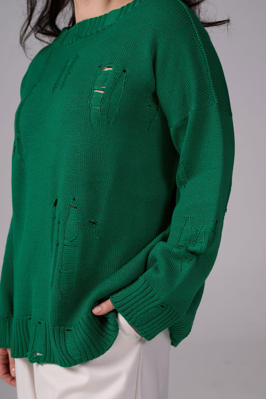 Ripped Merino Wool Sweater | Emerald