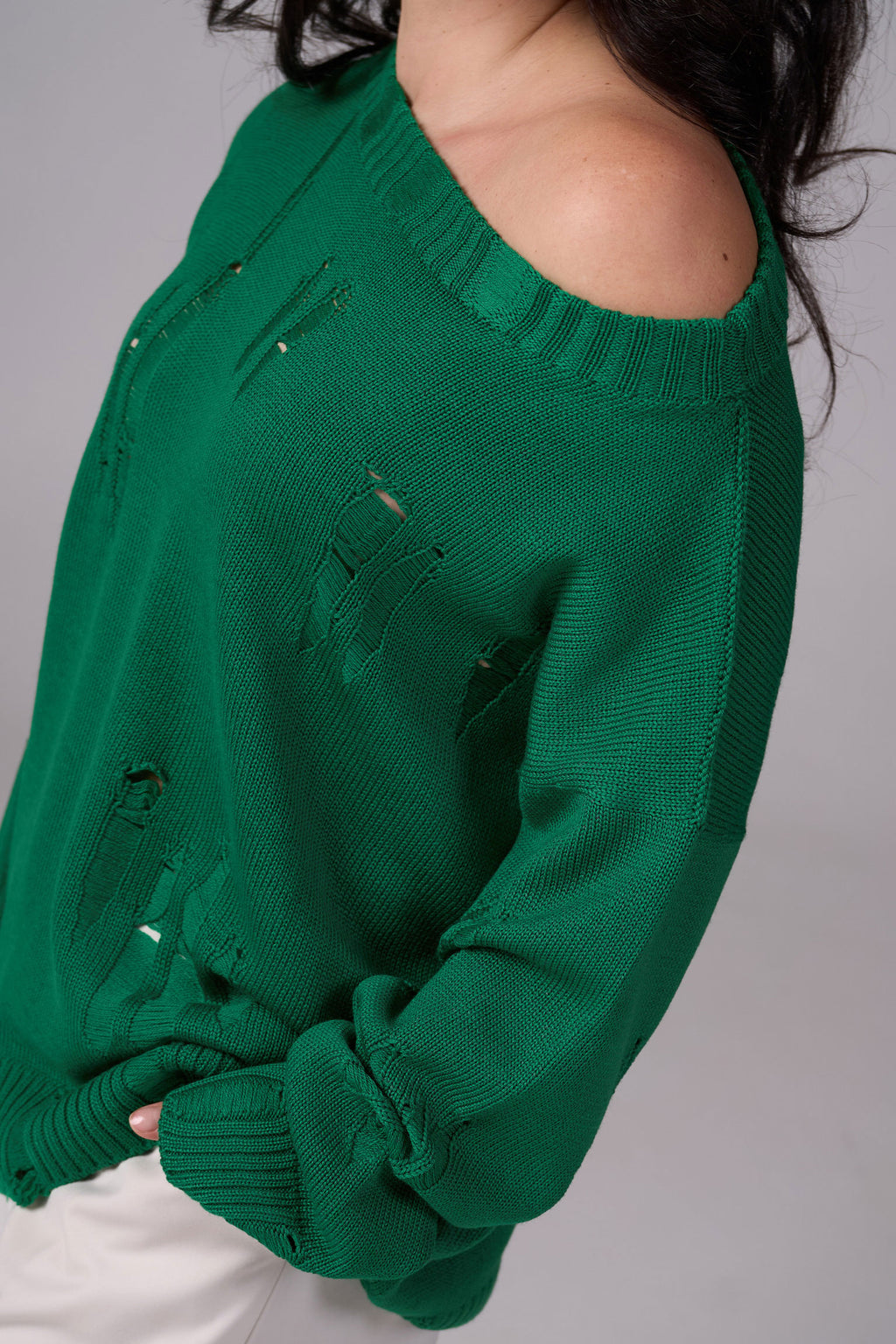 Ripped Merino Wool Sweater | Emerald