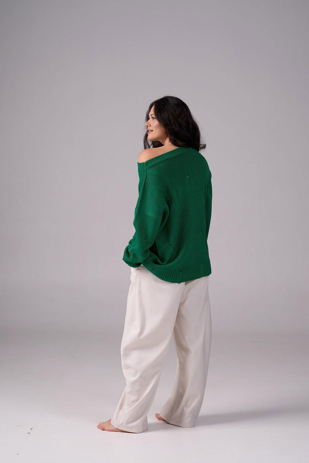 Ripped Merino Wool Sweater | Emerald