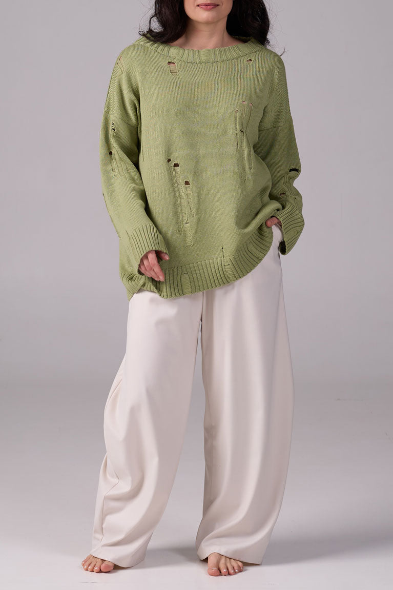 Ripped Merino Wool Sweater | Pistachio
