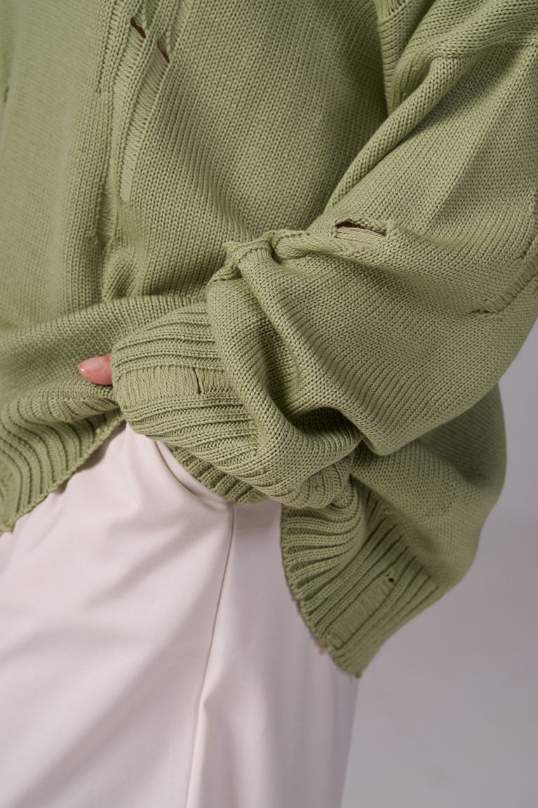 Ripped Merino Wool Sweater | Pistachio