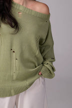 Ripped Merino Wool Sweater | Pistachio