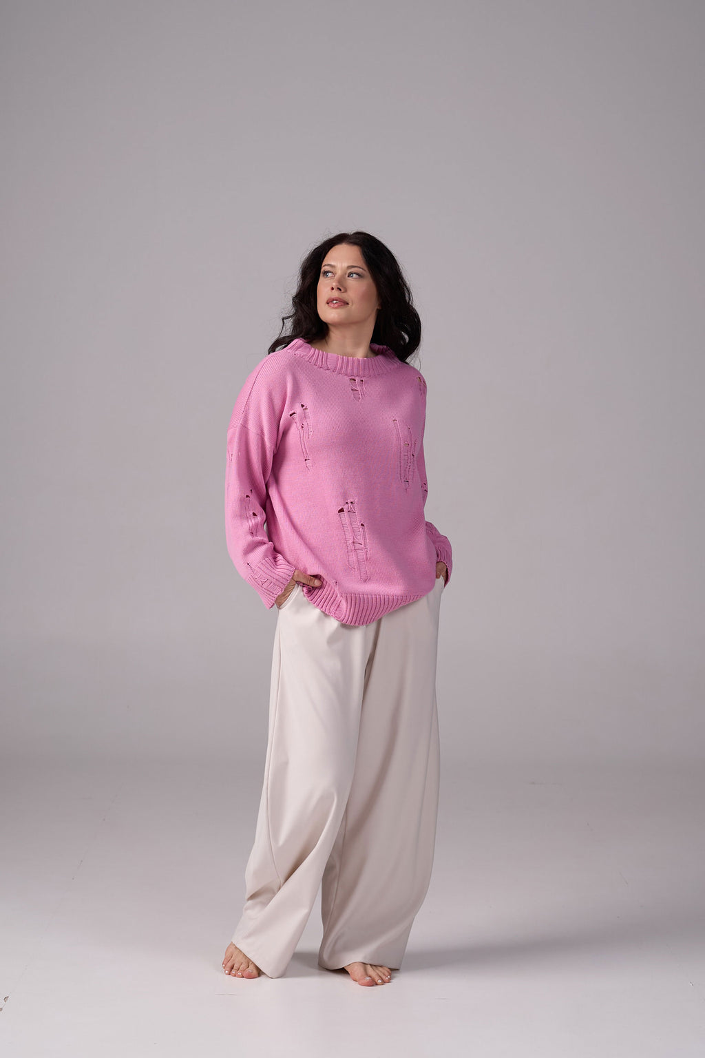 Ripped Merino Wool Sweater | Light pink
