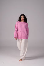 Ripped Merino Wool Sweater | Light pink