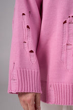 Ripped Merino Wool Sweater | Light pink
