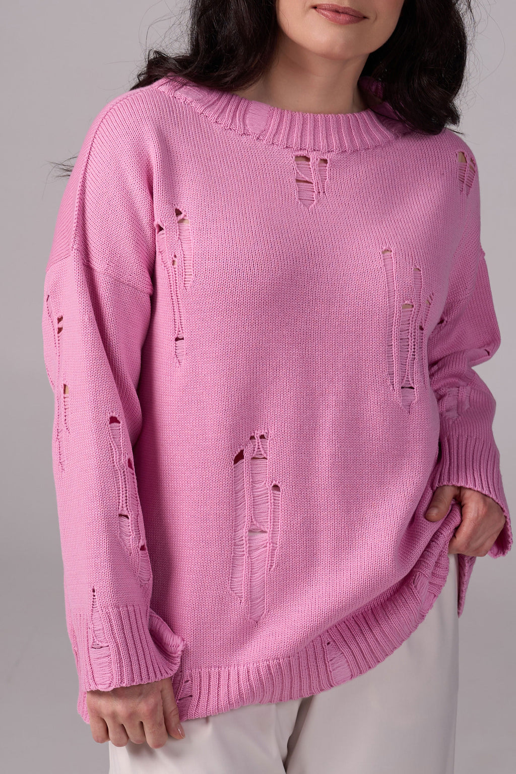 Ripped Merino Wool Sweater | Light pink