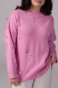 Ripped Merino Wool Sweater | Light pink
