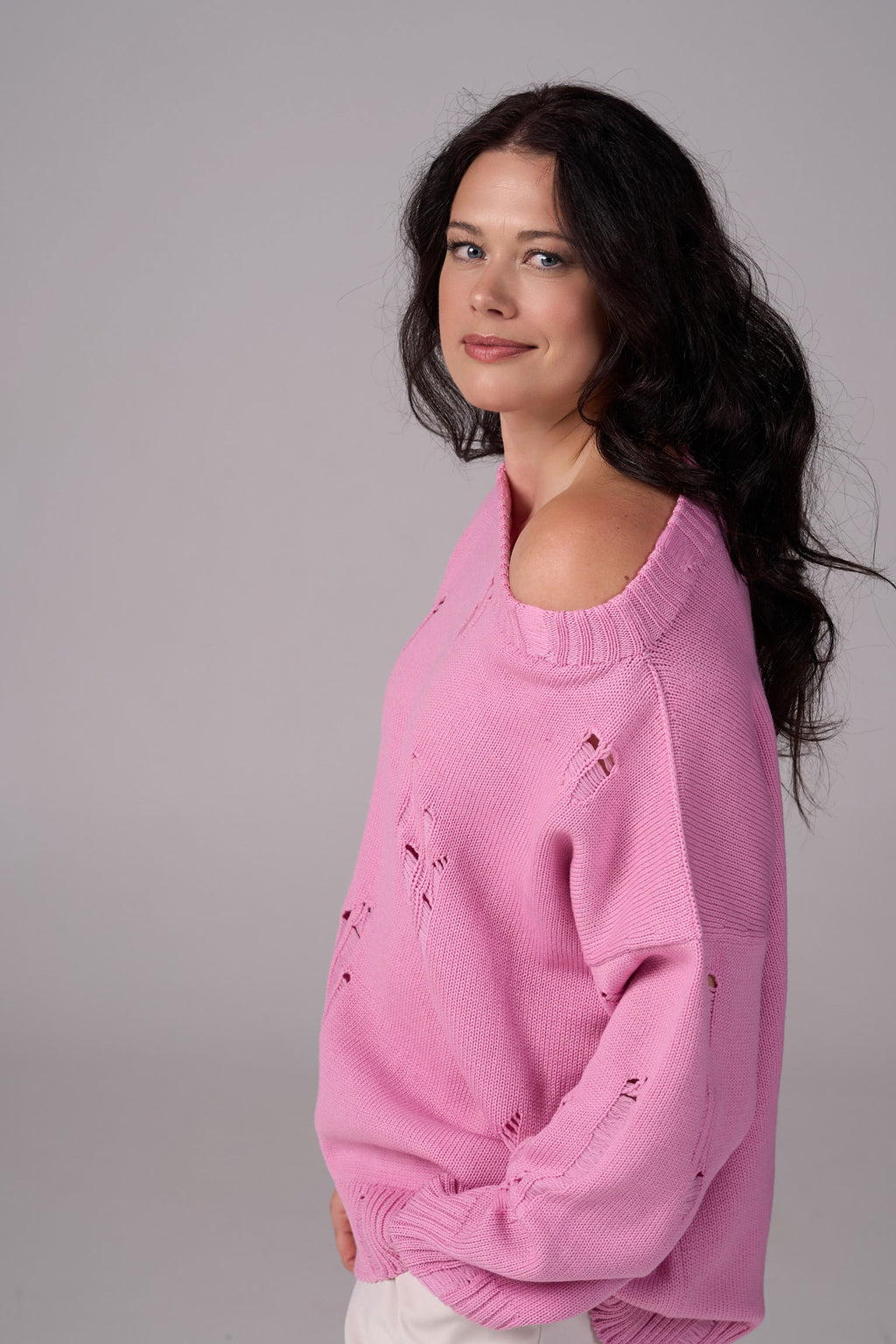 Ripped Merino Wool Sweater | Light pink