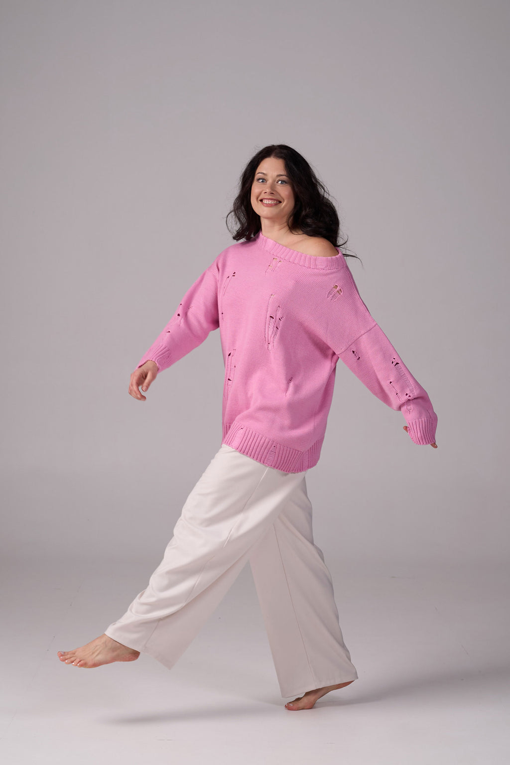 Ripped Merino Wool Sweater | Light pink