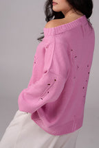 Ripped Merino Wool Sweater | Light pink