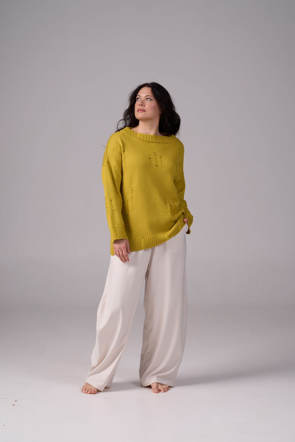 Ripped Merino Wool Sweater | Mustard