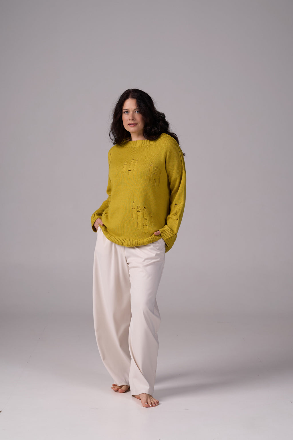 Ripped Merino Wool Sweater | Mustard