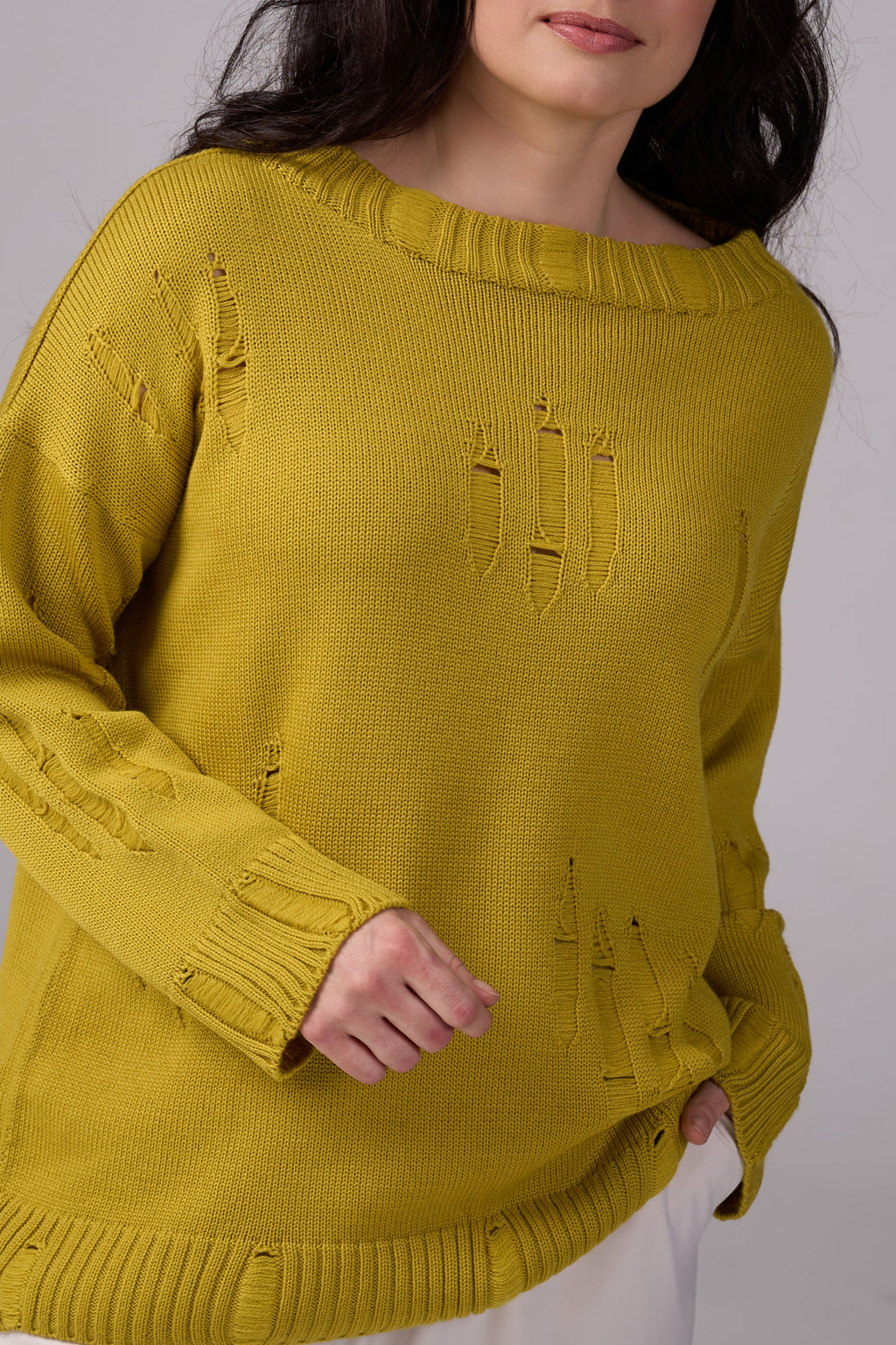 Ripped Merino Wool Sweater | Mustard