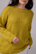 Ripped Merino Wool Sweater | Mustard