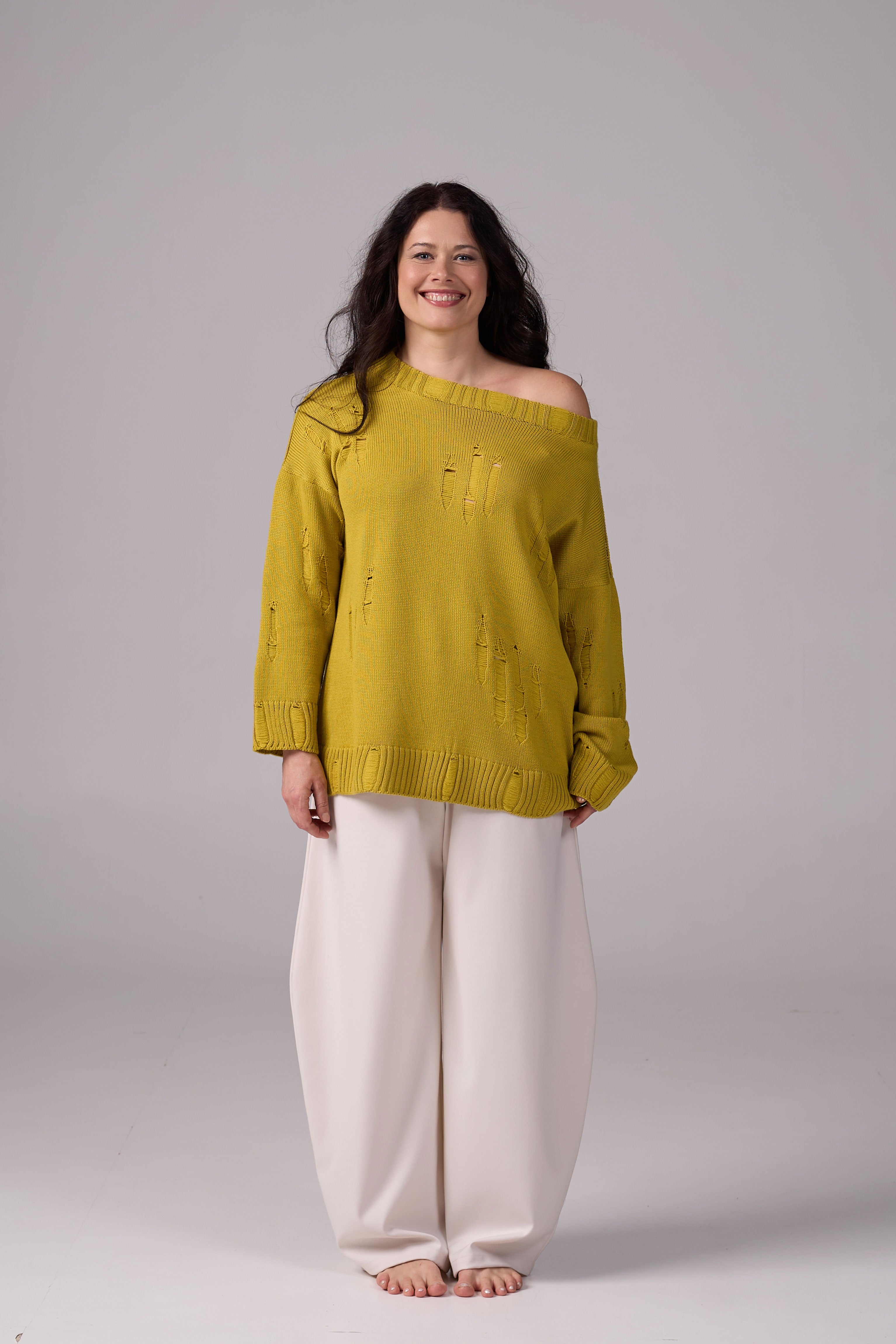 Ripped Merino Wool Sweater | Mustard
