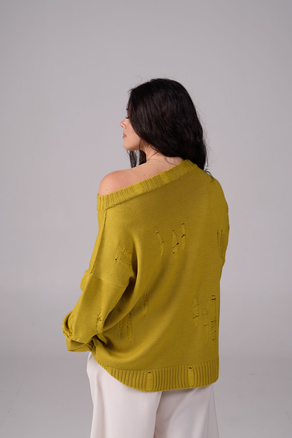 Ripped Merino Wool Sweater | Mustard