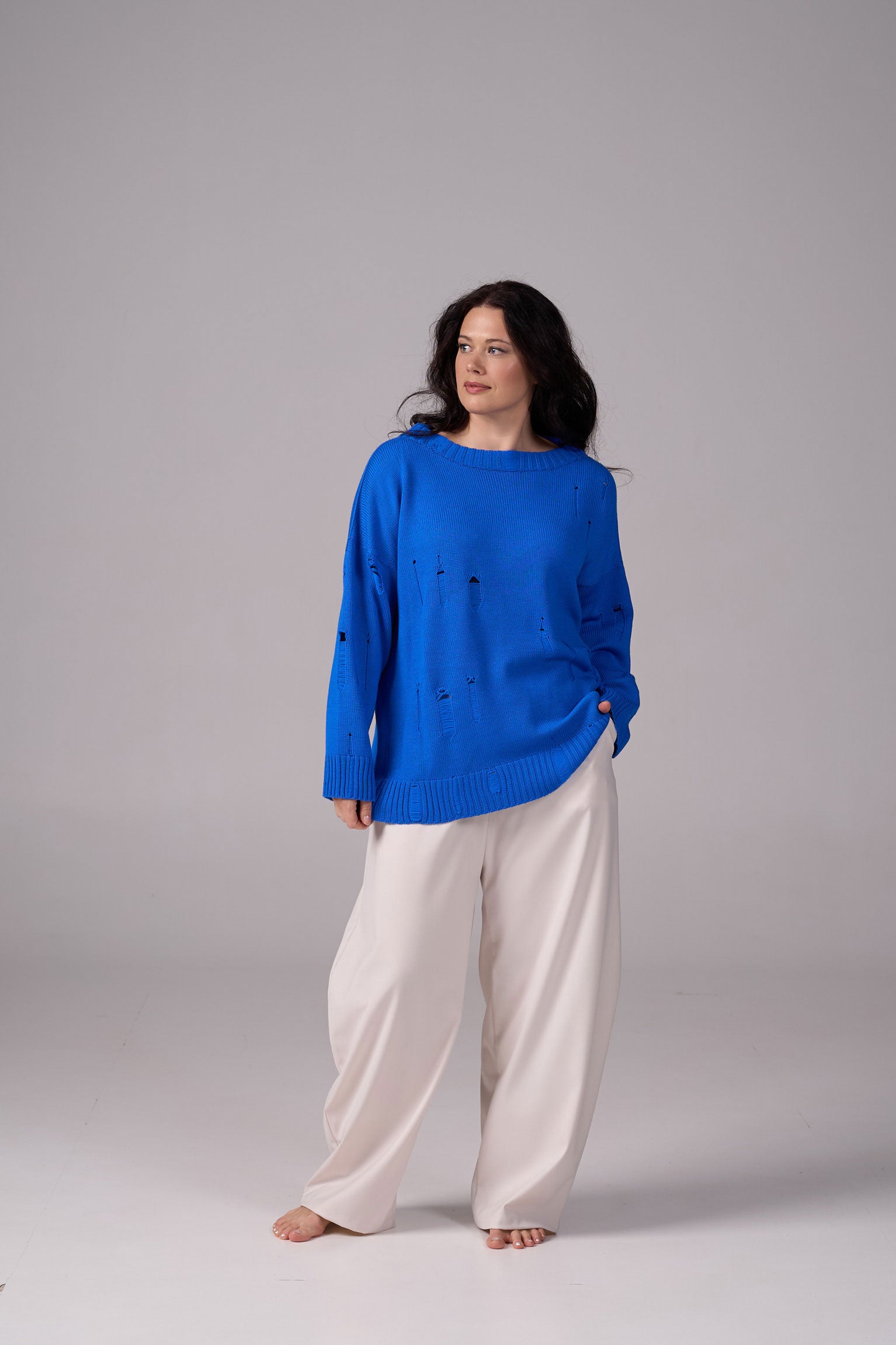 Ripped Merino Wool Sweater | Blue