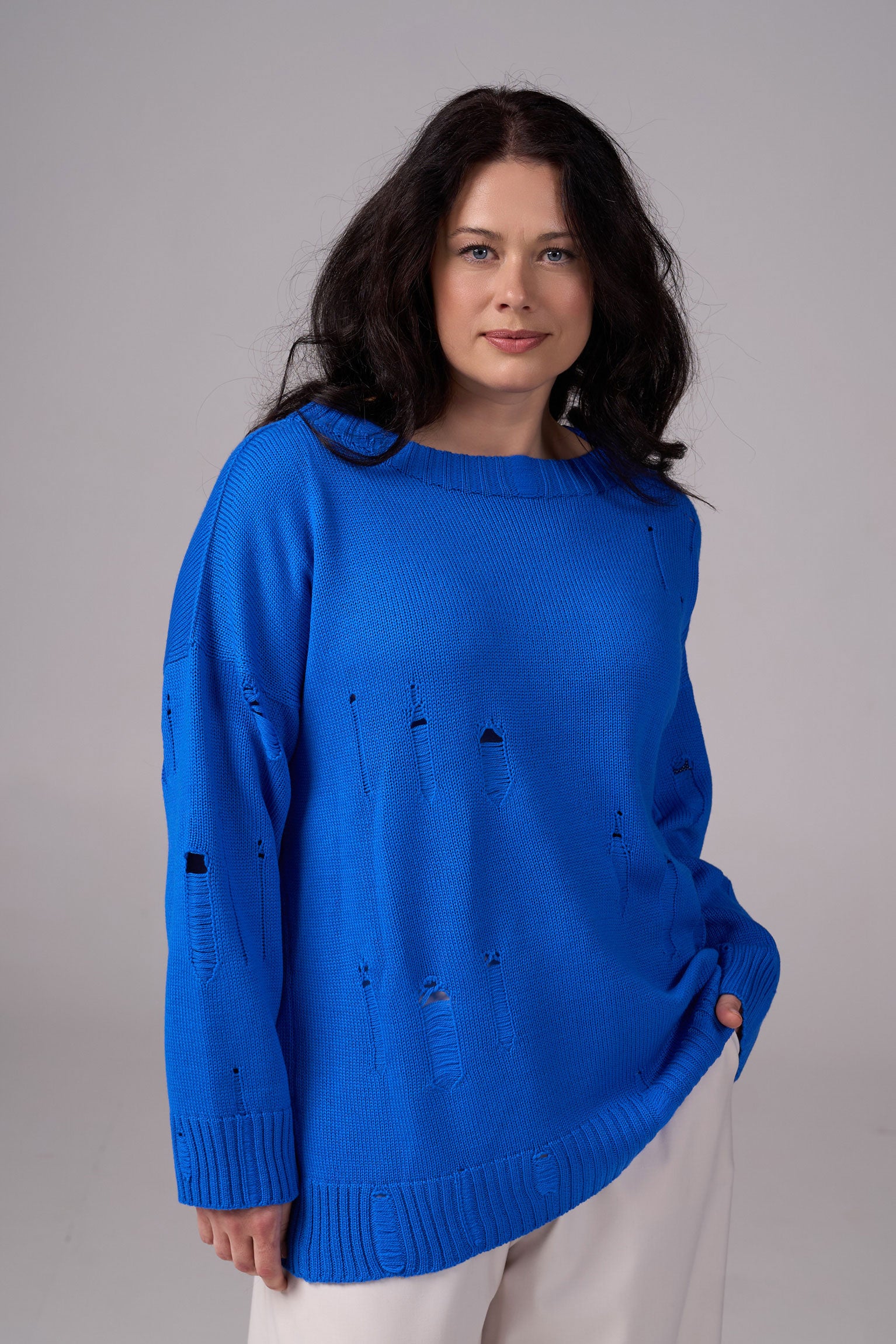 Ripped Merino Wool Sweater | Blue