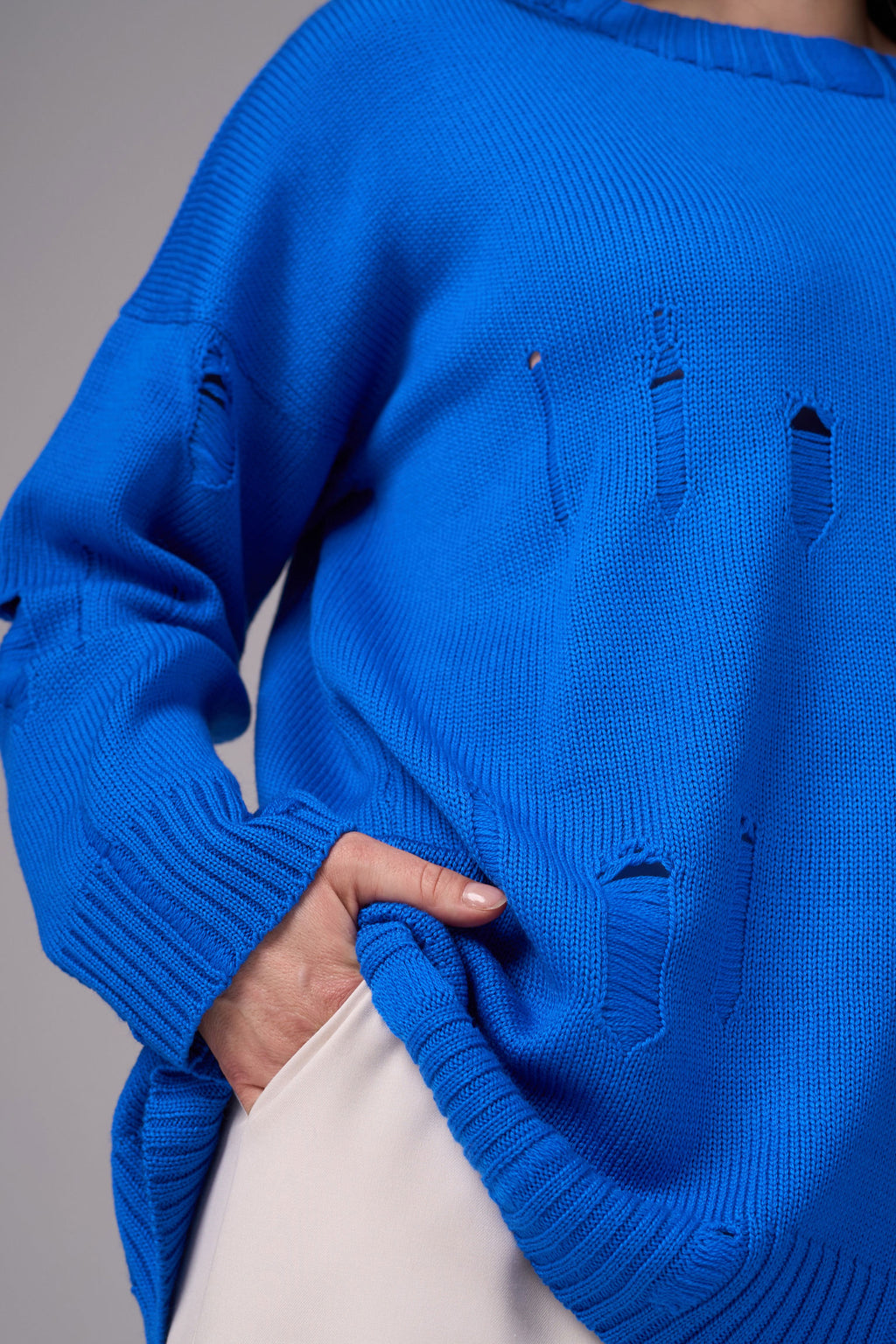 Ripped Merino Wool Sweater | Blue