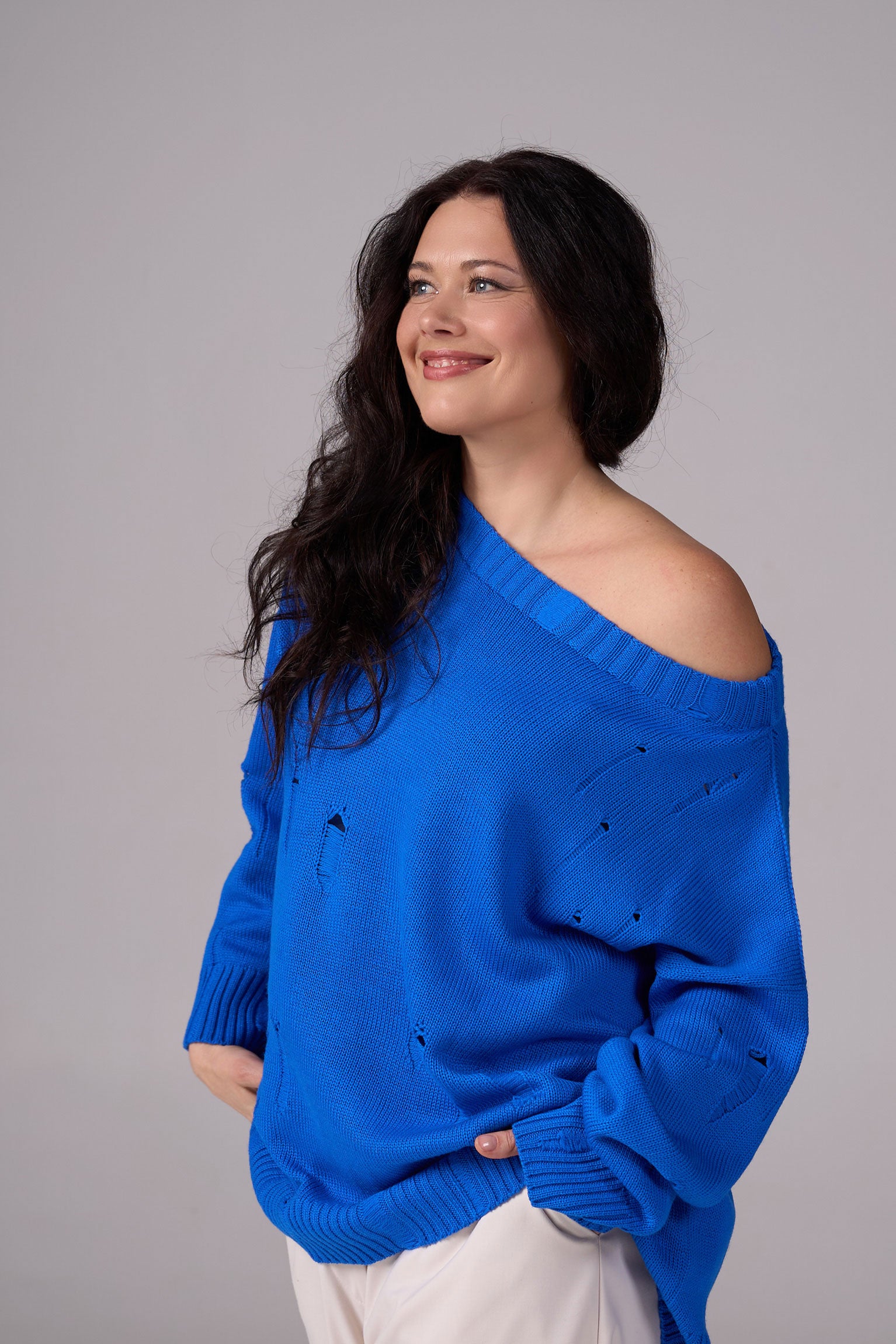 Ripped Merino Wool Sweater | Blue