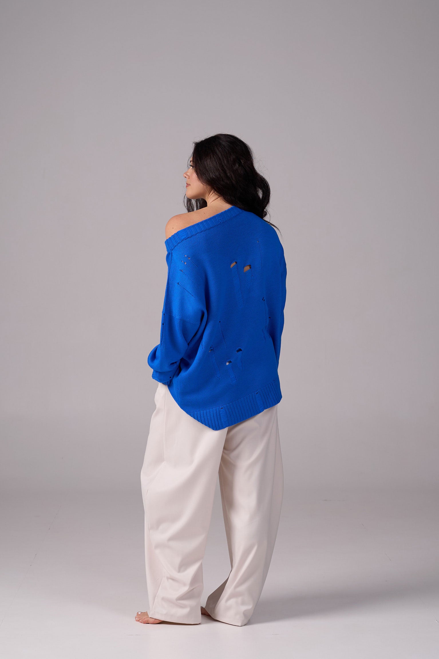 Ripped Merino Wool Sweater | Blue