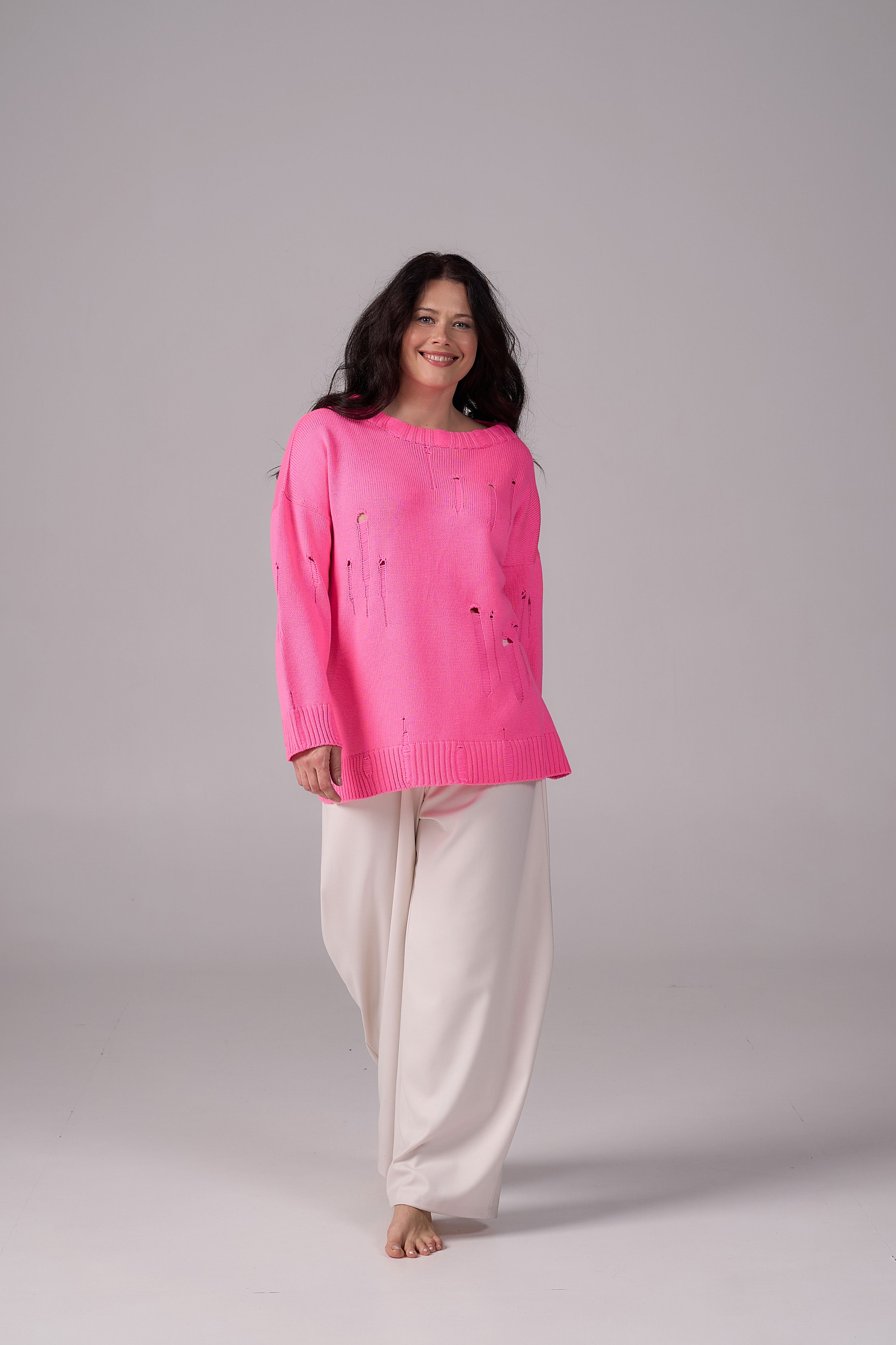 Ripped Merino Wool Sweater | Pink
