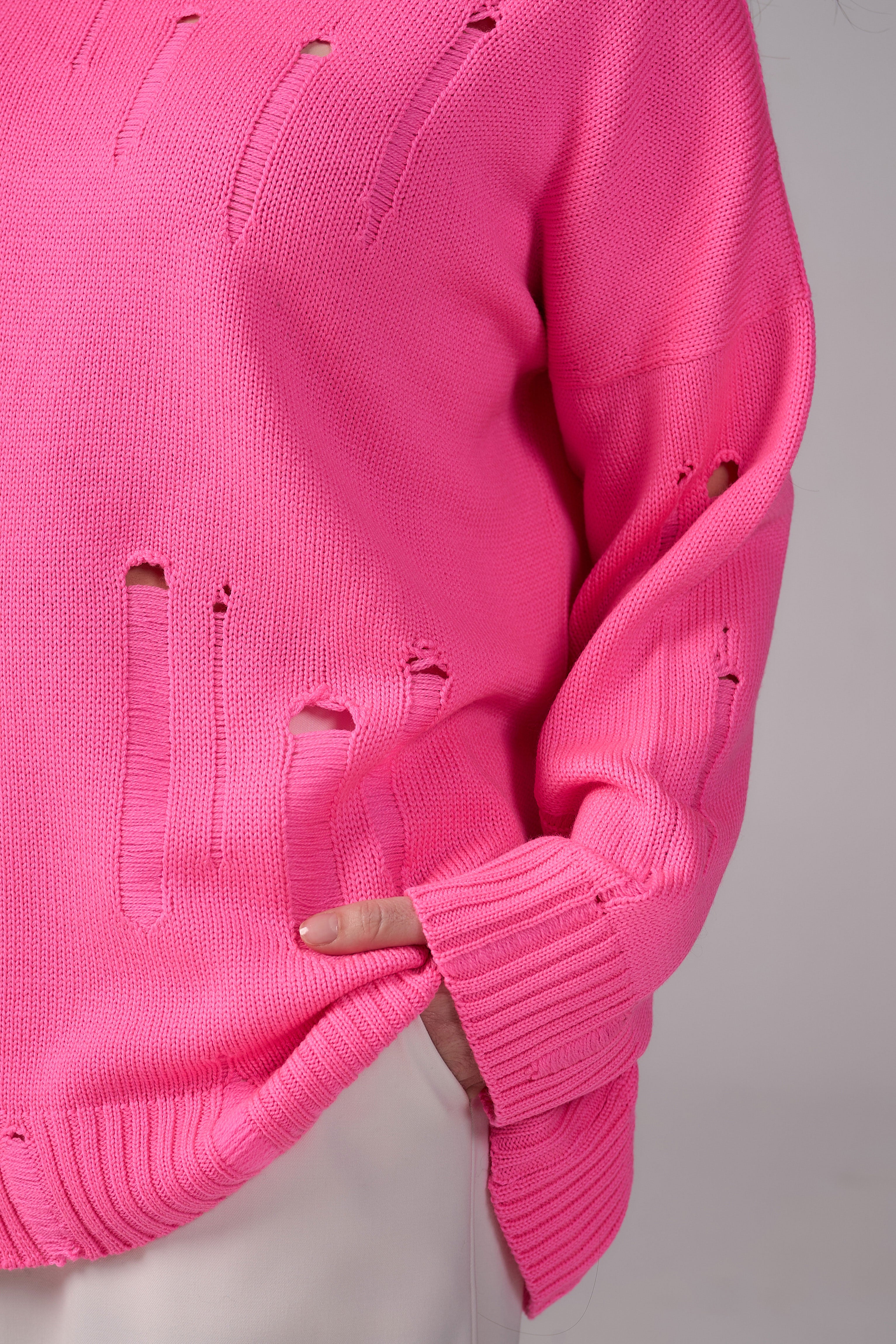 Ripped Merino Wool Sweater | Pink
