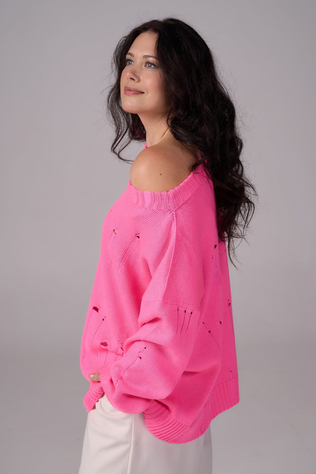 Ripped Merino Wool Sweater | Pink