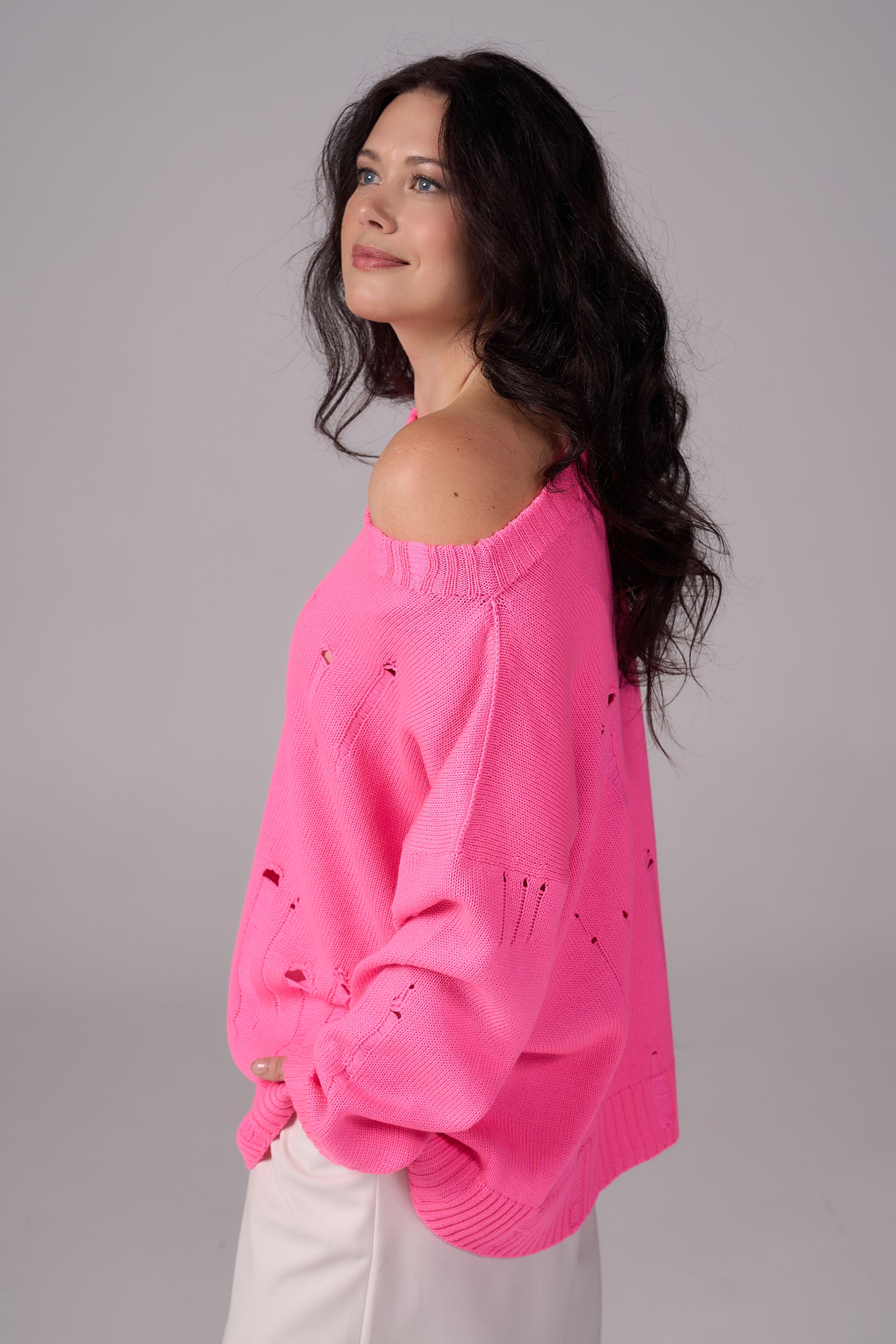 Ripped Merino Wool Sweater | Pink