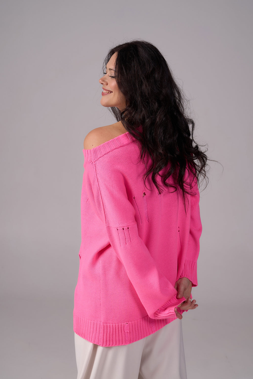 Ripped Merino Wool Sweater | Pink
