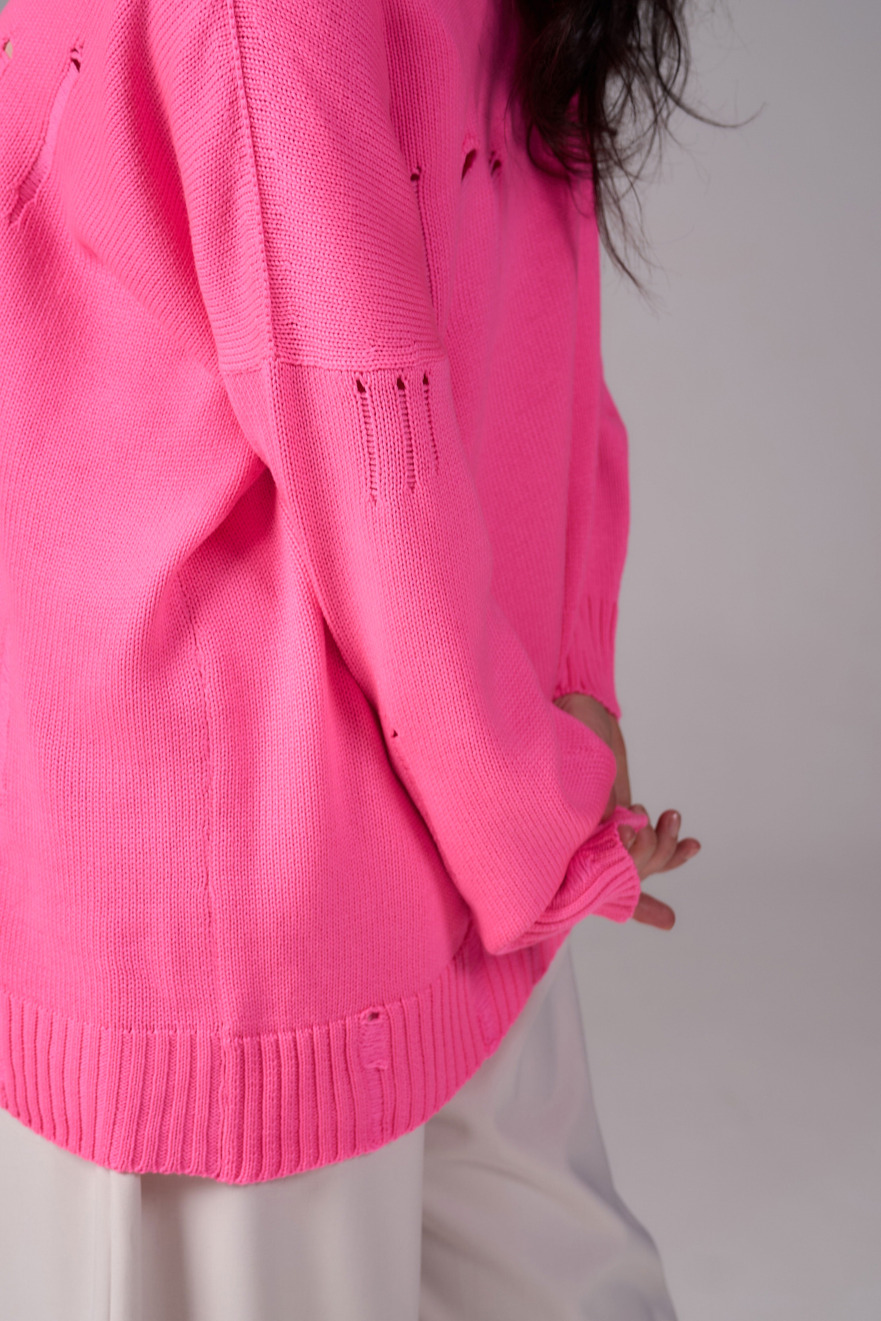 Ripped Merino Wool Sweater | Pink