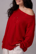 Ripped Merino Wool Sweater | Red