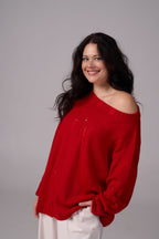 Ripped Merino Wool Sweater | Red