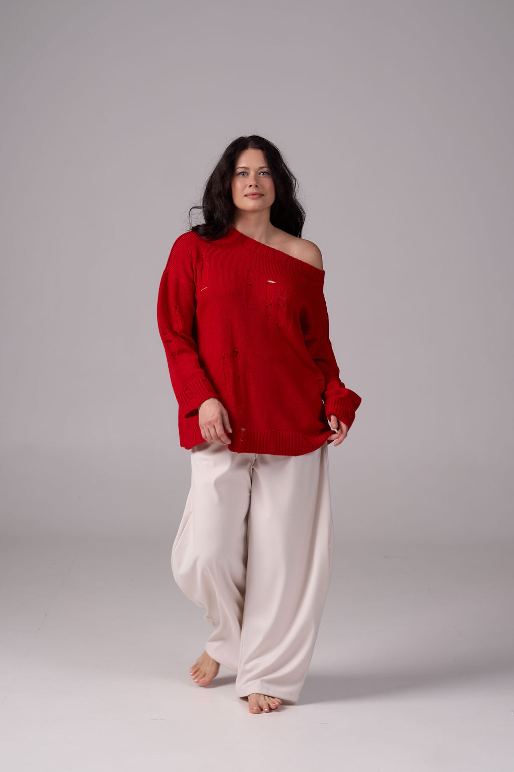 Ripped Merino Wool Sweater | Red