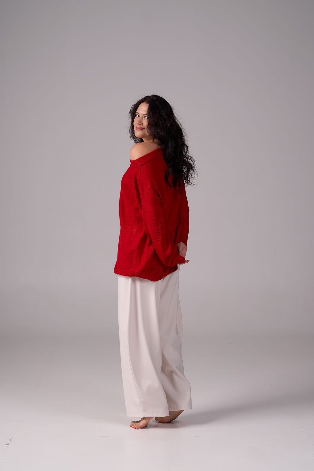 Ripped Merino Wool Sweater | Red