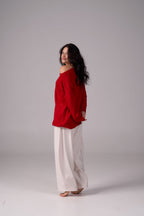 Ripped Merino Wool Sweater | Red