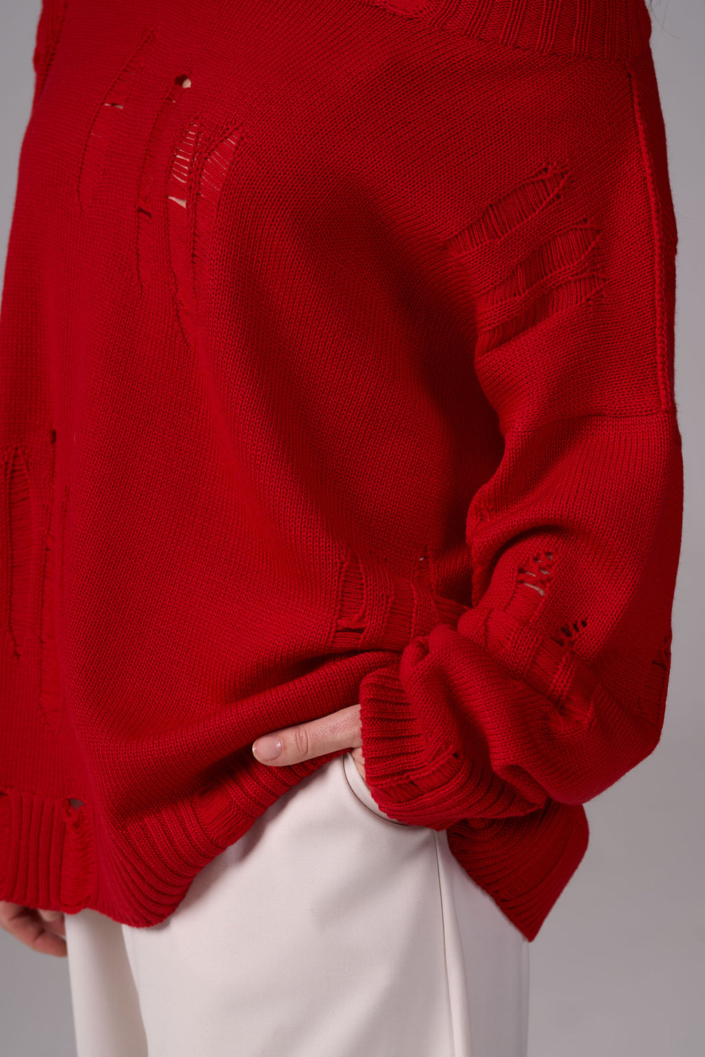 Ripped Merino Wool Sweater | Red