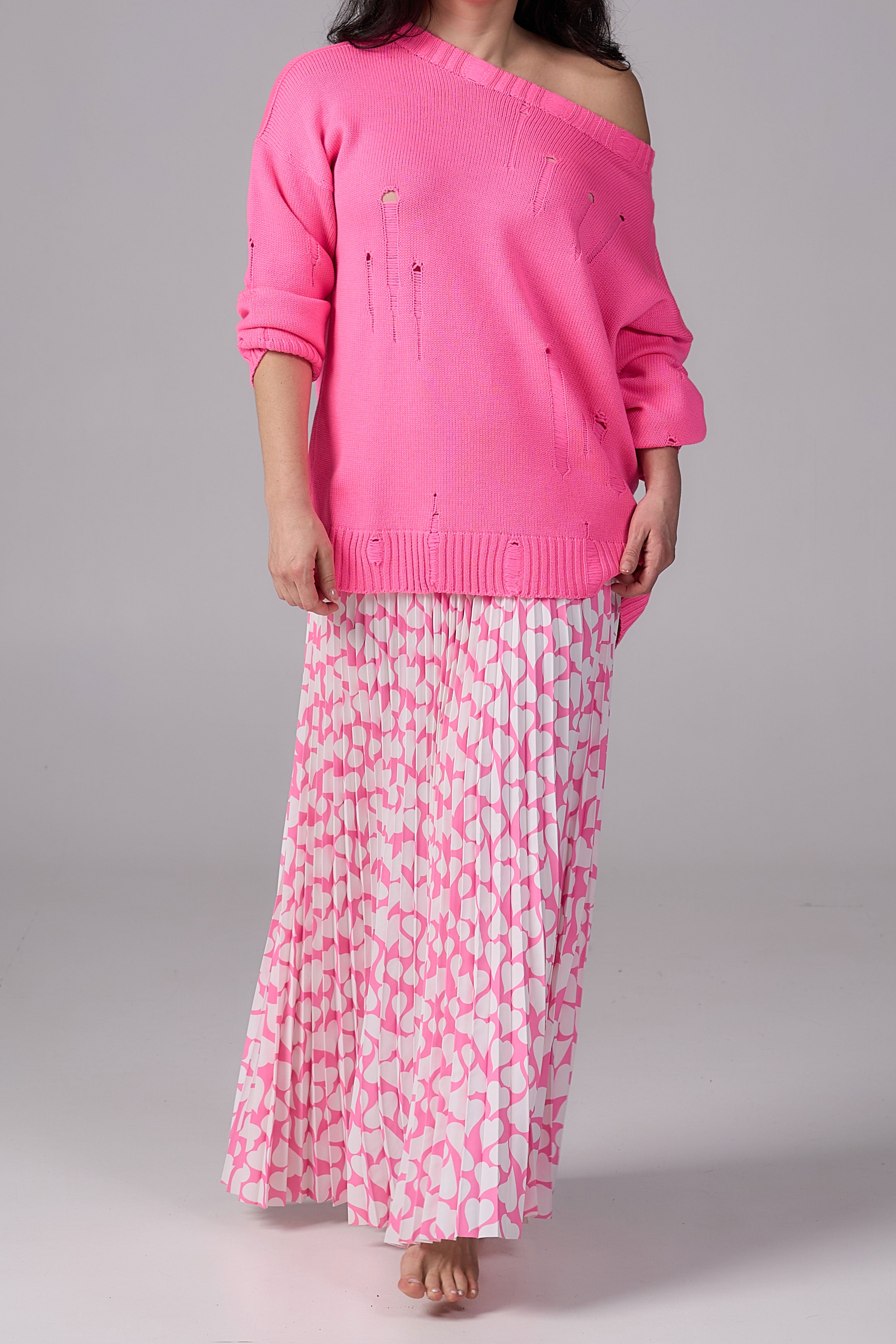 Ripped Merino Wool Sweater | Pink