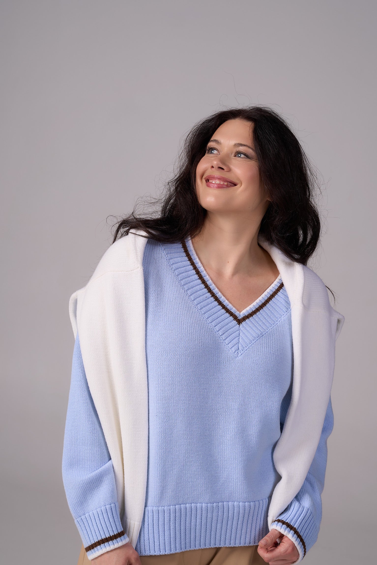 LORENZO Sweater with Unique Neckline | Sky Blue Color – Urushadze