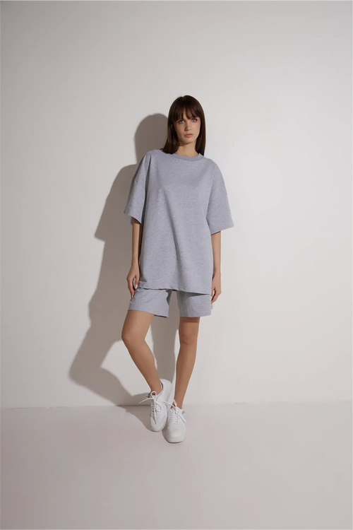 Cotton Suit with Shorts | Gray Melange