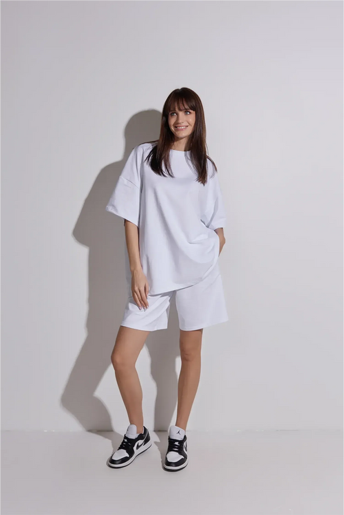Cotton Suit with Shorts | White