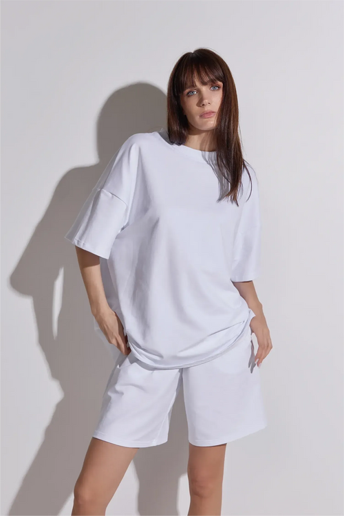 Cotton Suit with Shorts | White