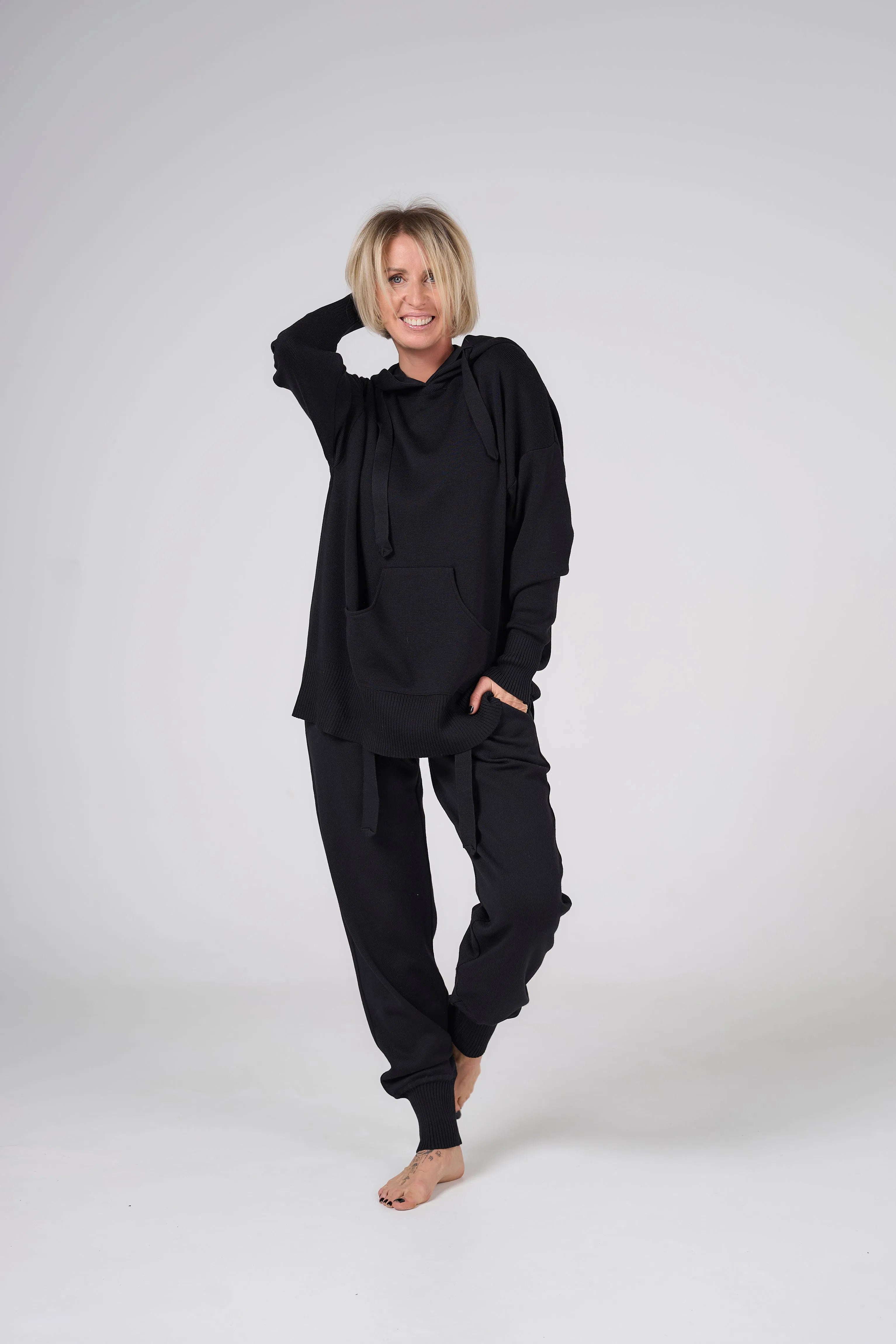 Knitted suit with hoodie | Black color