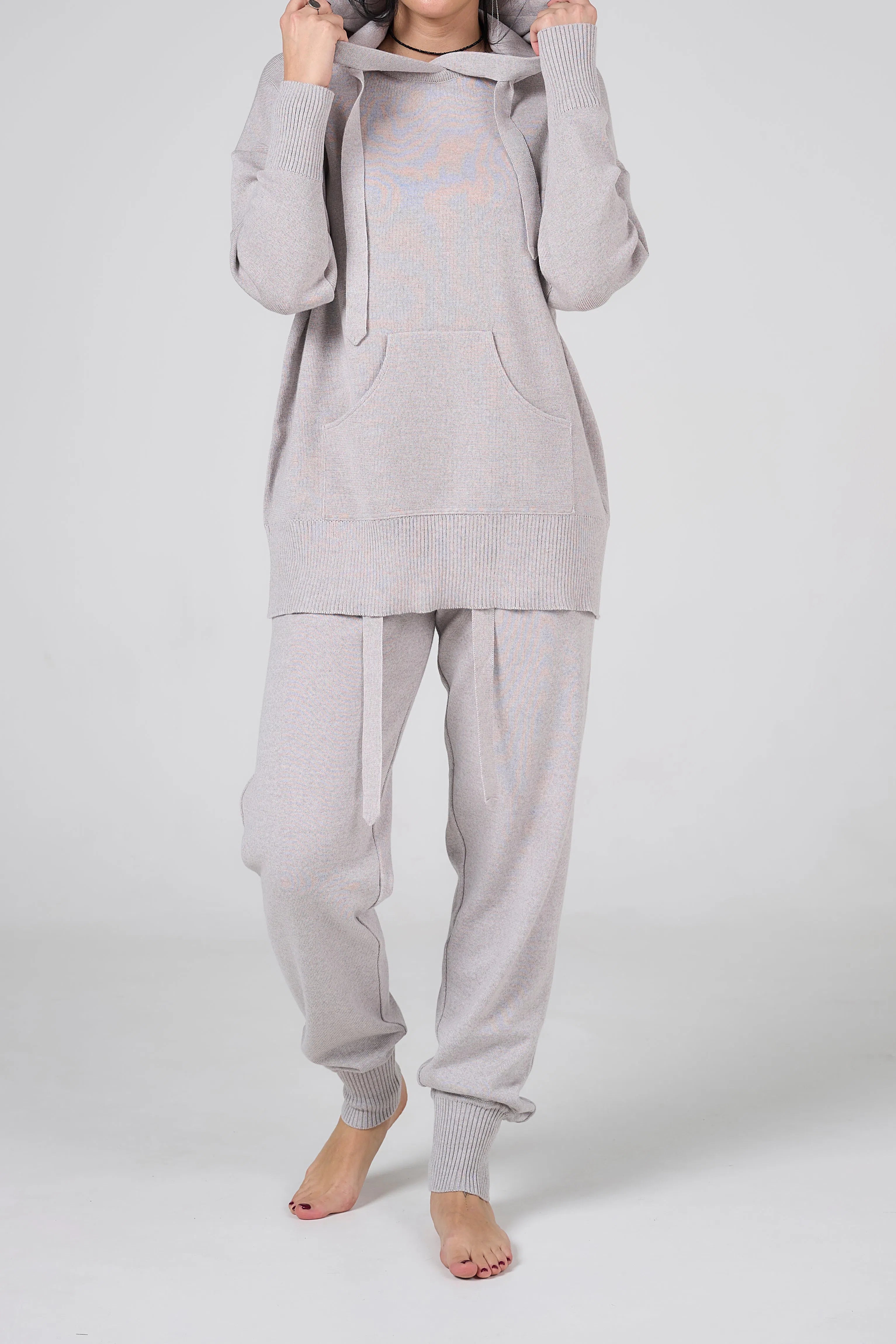 Knitted suit with hoodie | Gray color