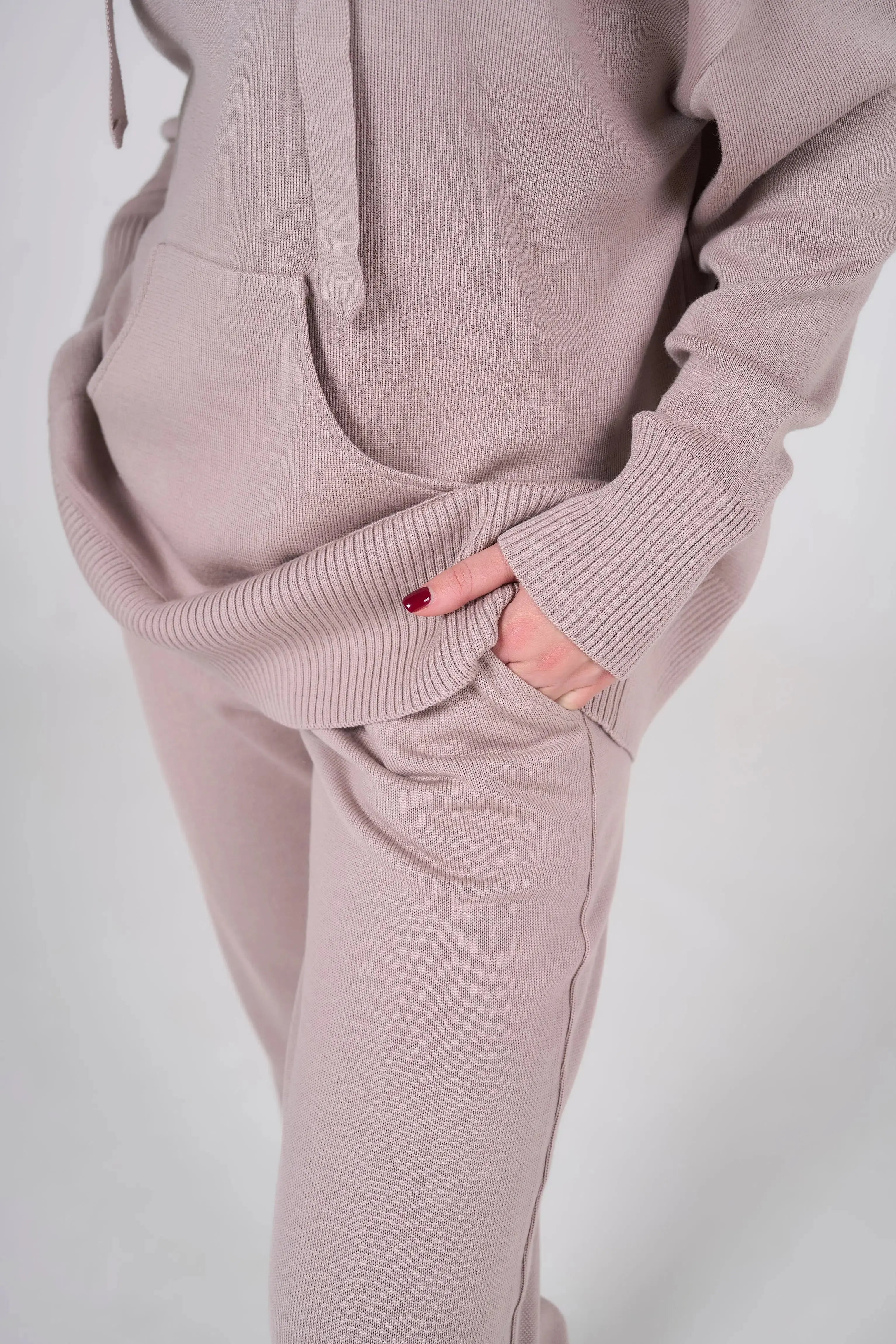 Knitt suit with hoodie | Powder color