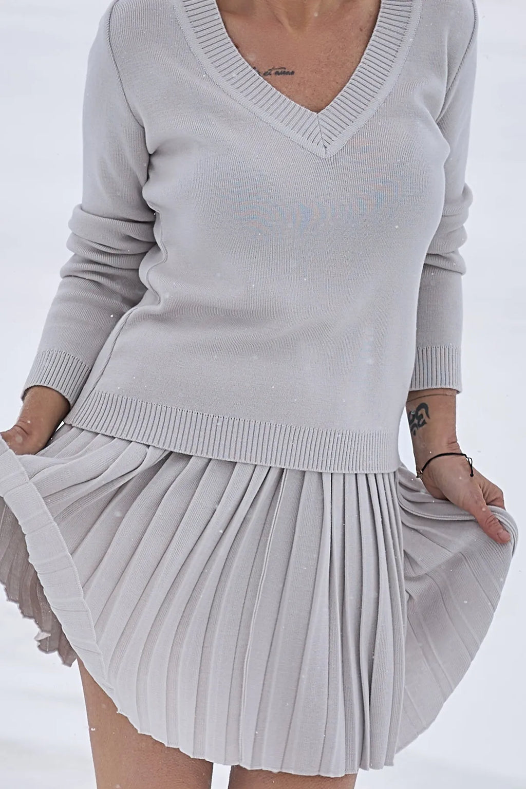 Merino Cashwool Fly Baby Spring Suit With Skirt | Silver