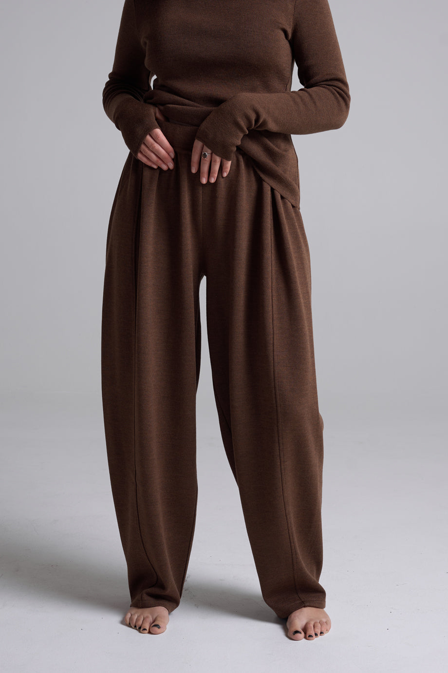 Chocolate Melange knitted set - trousers detail