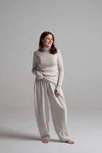 Super Grey Melange knitted set - full look