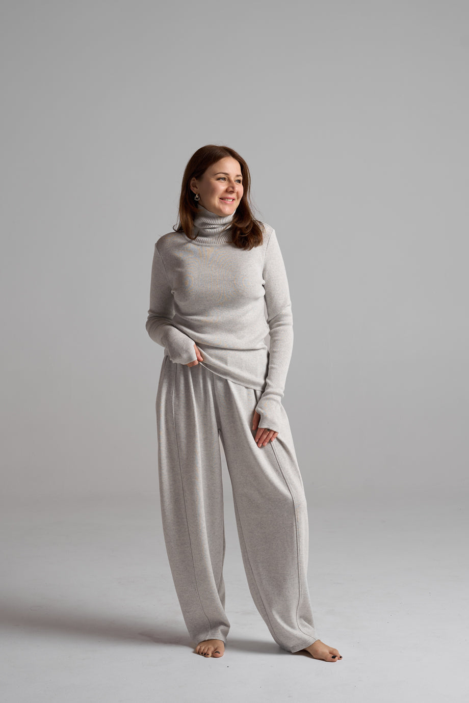 Super Grey Melange knitted set - full look